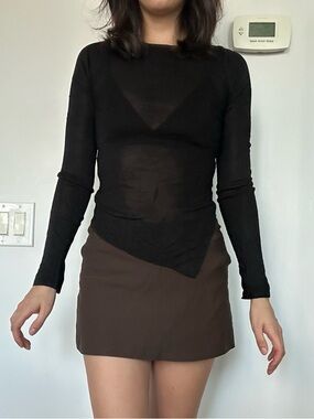 NWT Sheer Black Long Sleeve Top with Asymmetric Hem